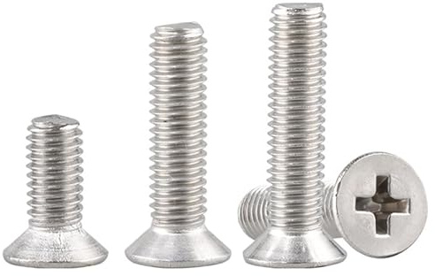 Lot de 50 vis à métaux cruciformes à tête plate M4-0,7 x 16 mm, en acier inoxydable 304 (18-8), filetage grossier UNC, vis à métaux à tête fraisée