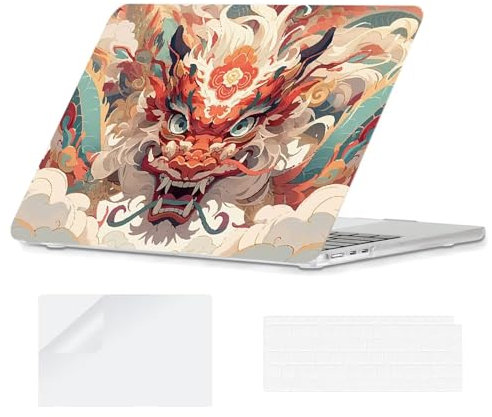 YOPAS Compatible with MacBook Air M4 M3 M2 13 inch Case A3240 A3113 A2681 2025-2022, Plastic Pattern MacBook Air 13.6 inch Cover with Keyboard Cover&Screen Protector, Dragon
