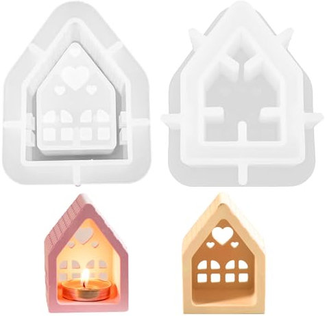 QINGYIWL Moldes de Silicona Casa, 2 piezas 3D Portavelas Molde de Forma de Casa, DIY Moldes de Silicona para Fundición Casas para Casa Navideña DIY