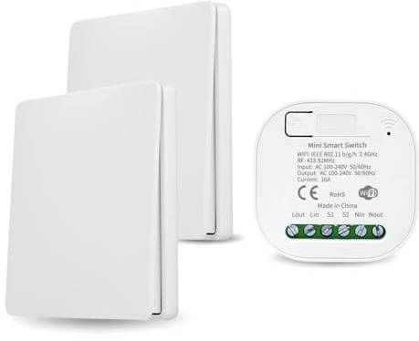 DEWIN Interruttore Wireless 16A 100-240V Interruttore Smart Alexa Mini Smart Switch RF 433MHz,Compatibile Alexa/Google Home(2 Interruttori)