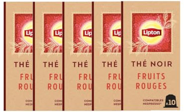 Lipton, Thé Noir, Goût Fruits Rouges, Capsules Compatibles Nespresso, Vitalité, Ingrédients d'Origine 100% Naturelle, 50 Capsules