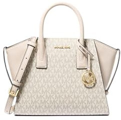Michael Kors Avril - Borsa a tracolla piccola con logo e pelle, colore: Crema chiaro, Crema Chiara Multi, Small