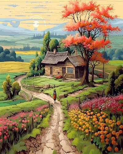 AxiangziK Kreuzstich-Set,Anfänger-Set,Land Holzhaus Landschaft,Kreuzstich-Stickset,11CT fortgeschrittenes Stickmuster,Kunsthandwerk,40x50cm