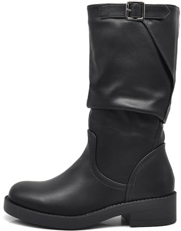 IF Fashion Stivali Stivaletti Biker Motociclista Arricciati Con Fibbia da Donna YL226 nero N.39