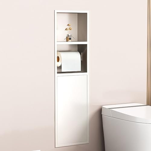 Eingelassene Duschnische,Wandregal-Organizer für Badezimmer Duschregal aus Edelstahl Eingelassener Toilettenpapierhalter Integriertes Mülleimerregal für Küche, Wohnzimmer, Hotel, Wohnbereich