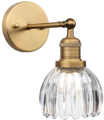 Pathson Applique Murale Intérieure, Abat-jour en Verre Tulipes Applique Salle de Bain Vintage E27 Luminaire pour Salon Chambre Cuisine (Antique)