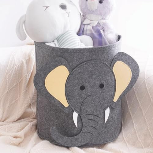 Pawleso Aufbewahrungsbox Kinder, 42L Wäschekorb für Kinderzimmer, Filz Faltbare Spielzeugkiste Organizer Korb 35x35cm, Aufbewahrungskorb für Hundespielzeug (Grau Elefant 35 * 35cm)