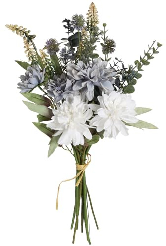 INSUNSIX Bouquet di fiori finti artificiali in seta, per composizioni artigianali, bouquet di nozze, fiori finti per cucina, giardino, casa, feste, decorazione da tavolo (bianco grigio)