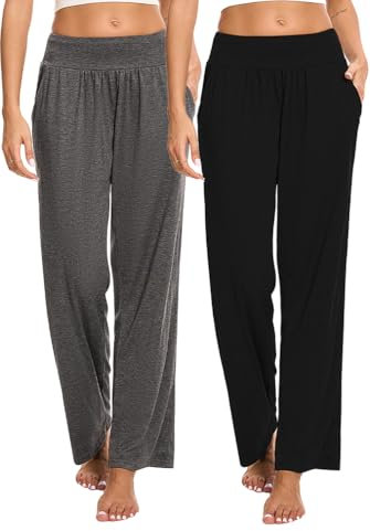 Marvmys 2er-Pack Yogahose Pilates Hosen Damen Jogginghose Lang Baumwolle Hohe Taille Activewear-Hosen Straighthose Fitness Sporthose Freizeithosen