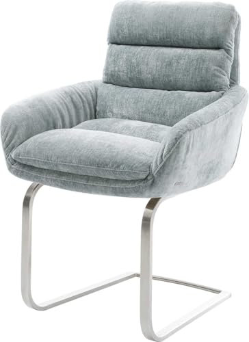 Schwingstuhl Abelia-Flex mit Armlehnen Freischwinger flach Edelstahl Chenille Pastellblau