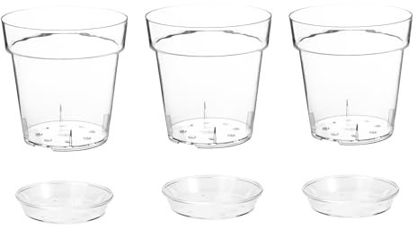 Generico Vaso Trasparente per Orchidee con Fori e Sottovaso, Plastica rigida lucida trasparente, (3, Ø 15cm)