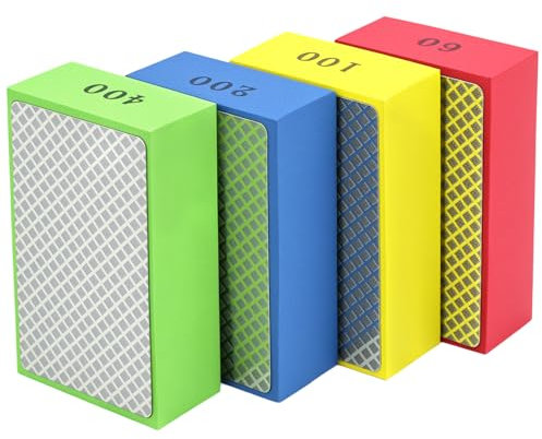 QWORK® Set di 4 Tamponi Abrasivi Diamantati per Lucidatura e Levigatura a Mano - 60# 100# 200# 400# - Ideali per Piastrelle, Vetro, Pietra e Metallo