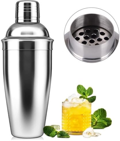 CUEMOON Coctelera de bar de 250 ml, con colador integrado para barman, de acero inoxidable, para bebidas mixtas, margarita alcohol, licor, barware