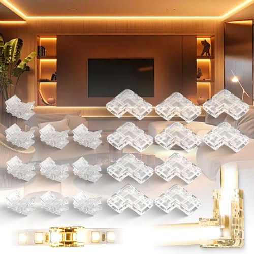 BRIMETI LED Strip Verbinder Set 8mm 2 Pin Connector Stecker Anschlusskabel Verbindungskit Für 12V/24V COB LED Streifen und SMD Strip (20 Stück)