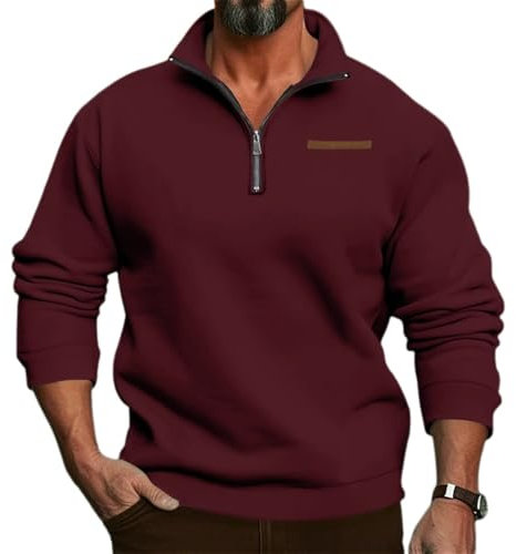 ZACOLLAN Sweatshirt Herren Regular Fit Komfortabel Trend Sportshirt Ohne Kapuze Mode Casual Pullover Jugend All-Match Klassisch Langärmeliges Tops S-Wine Red S