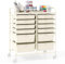 COSTWAY 12 Drawers Rolling Storage Cart, Home Office Stationary Utility Trolley with 4 Wheels, Multipurpose Mobile Organiser Shelving Unit for Makeup Beauty Salon (Cream White)