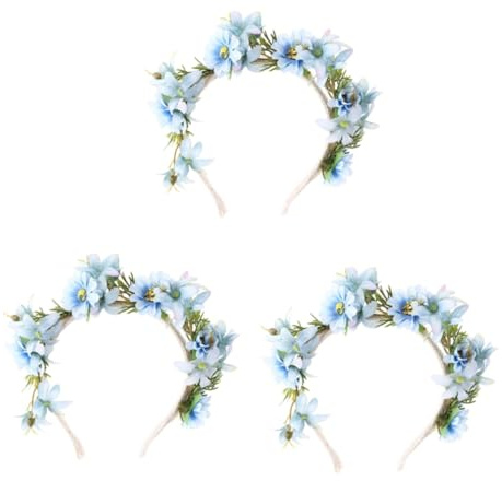 Healvian 3 Stück Blumenkranz Haarreif mit Lebensechten Blumen Leichtes Haarband Modisches Haarschmuck für Hochzeit Festival und Party Geeignet für Damen Bräute und Mädchen Farbe Blau