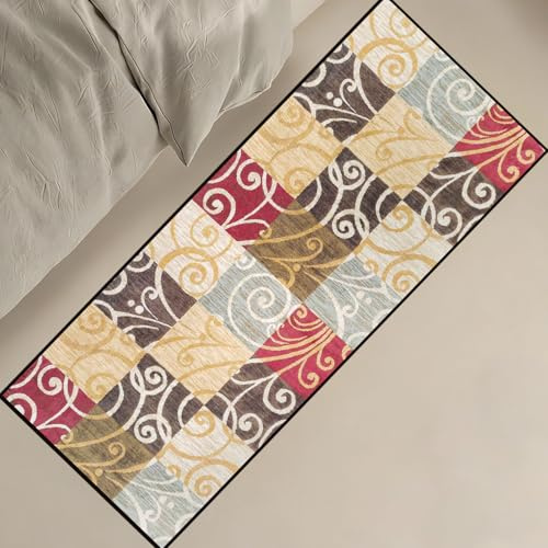 Teppich Läufer 60x150cm, Küchenläufer rutschfest, Rutschfestes Küchenmatten, Vintage rutschfest Waschbar Küchenläufer Flurläufer, Flurteppich für Badezimmer/Wohnzimmer Flur, warm Pattern