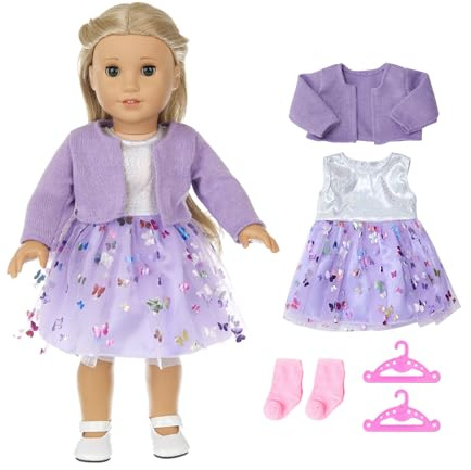 Dockkläder 35–43 cm, dockkläder för babydockor innehåller kläder, klänning och jacka, 2 kläder och en uppsättning strumpor för babydockor 14–18 tum (lila)