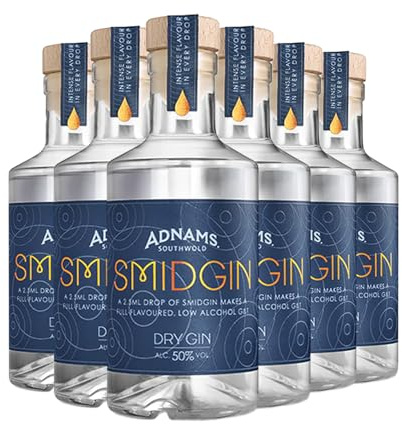 Adnams | Smidgin London Dry Gin 50% & 0.6% ABV | 6 x 20cl | Distilled with 10 times the botanicals, this ultra concentrated gin delivers full juniper forward flavour in just a 2.5ml.