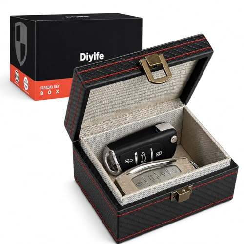Diyife Small Faraday Box for Car Keys, RFID Key Box Signal Blocker, Black | Fit Up to 4 Car Keys, Premium Carbon Fiber Scratch Resistant, Anti-Theft Keyless Car Key Signal Blocker, Gift for Men