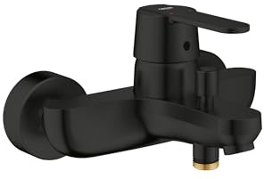 GROHE Get, Badewannenarmatur (Duscharmatur für Badewanne, Auto-Umstellung Wanne/Brause, integriertes Rücklaufventil, Metallhebel, S-Anschlüsse, Mischbatterie für das Bad), schwarz, 328872430