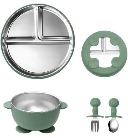 Oskuglin Vajilla Bebé 4 de Acero Inoxidable Plato Ventosa Compartimentado