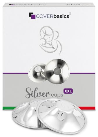COVERbasics Coppette Paracapezzoli in Argento per L'Allattamento (XXL) | Protezione capezzoli sensibili pre post parto, Aiuta a lenire ragadi al seno, Dispositivo Medico dermatologicamente testato