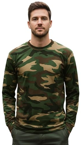 Mens Game Woodland Camo Long Sleeve Crew T Shirt