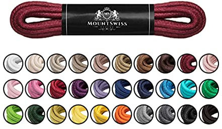 Mount Swiss Luxury Schuhbänder I Wasserabweisende und reißfeste Schnürsenkel rund ø 2-3 mm aus feiner Baumwolle/gewachst Farbe: Cherry, Länge: 45 cm