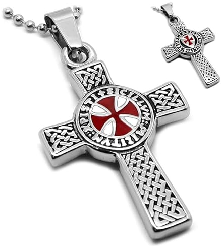 BOBIJOO JEWELRY - Pendentif Collier Devise Templier Croix Latine Pattée Rouge Patriote + Chaîne