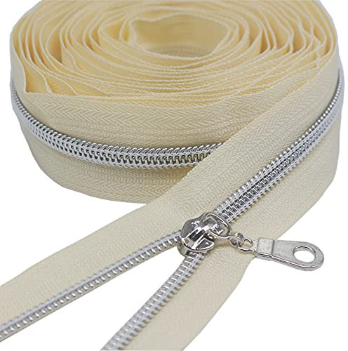 YaHoGa 9 m silberfarben endlos Reißverschluss Meterware Beige Reissverschluss 6mm-Spirale + 25 Nonlock-Zipper (silberfarben Beige)