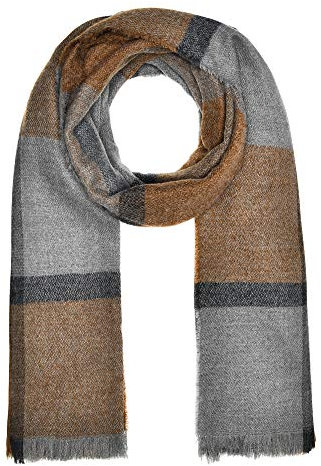 Autiga großer Damen Strickschal kariert Karo XXL Wollschal Oversized Winterschal Deckenschal braun-navy