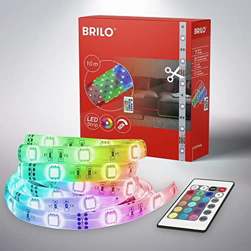 BRILONER Leuchten – 10m LED Band, dimmbar, LED Strip RGB, Streifen 300xRGB, 0,08W, selbstklebend, weiß, 10.000x10x2,5mm (LxBxH)