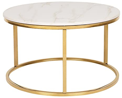 Couchtisch Marmor Optik beige Metallgestell Edelstahl gold rund ⌀ 70 cm Coral