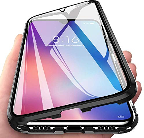 Yichxu Huawei P30 Lite Hülle Magnet, Magnetische Adsorption Handyhülle für Huawei P30 Lite, Einteiliges 360 Grad Gehärtetes Glas Schutzhülle Panzerglasfolie Durchsichtige Case Cover, Schwarz