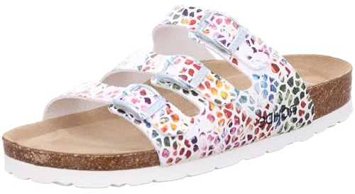 Rohde Damen, Frauen, Klassische Sandalen, Sandalen,Pantoletten,Sommerschuhe,Hausschuhe,Kork-fußbett,Weiss/BUNT,37 EU / 4 UK