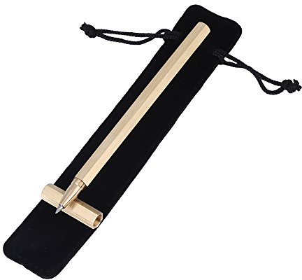 Hztyyier Messing Kugelschreiber Handgefertigter Messing Anti Roll Stift mit sechs Kanten Prismatischer Anti Rutsch Kugelschreiber mit Federbeutel