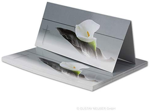 15x Danksagungskarten Trauer DIN LANG - Doppelkarten aufklappbar - Trauerkarten mit Motiv Trauerblume mit Blatt - würdevolle Dankeskarte