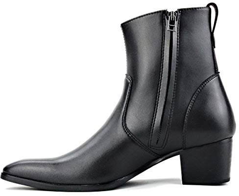 OSSTONE Chelsea Stiefel für Männer High Heels Herren Kleid Schuhe Reißverschluss Stiefel OS-JY016-DE Schwarz US10.5