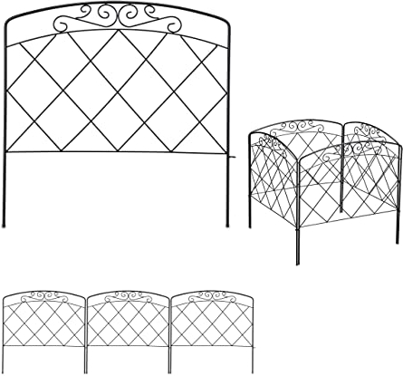 Relaxdays Beetzaun, 4-teilige Beetumrandung für Garten, Dekozaun Metall, antikes Design, HxB: 41,5 x 245 cm, schwarz
