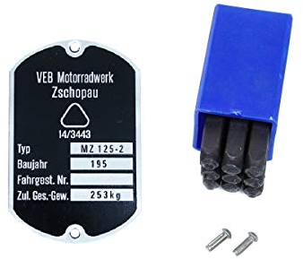Typenschild für MZ RT 125/2 - mit Schlagzahlen und Kerbnägeln