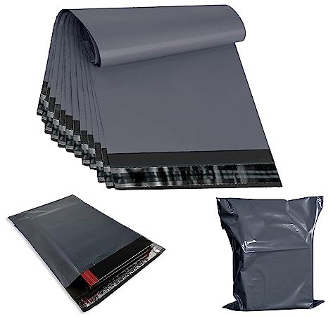 JeeJaan® 100 Pcs of Grey Parcel Bags 12 x 16 - 305 x 405 mm Courier Mailer Plastic Parcel Envelopes Durable Packaging Shipping Bags Waterproof and Tear-Proof Postal Mailer Courier Bag