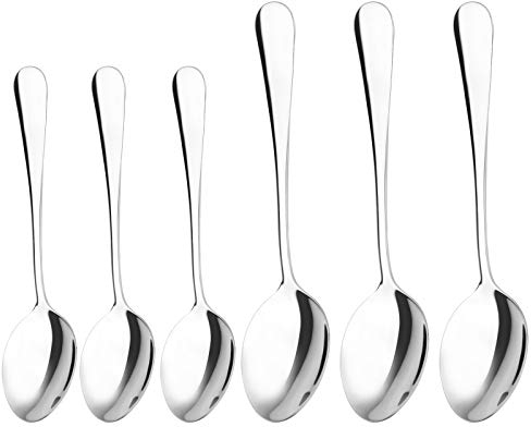 Qinglele Cuillère de table, cuillère à dîner, ensemble de 6 pièces, 3 grandes 20,4 cm 8 pouces, 3 petites 17 cm 6,7 pouces, acier inoxydable 304