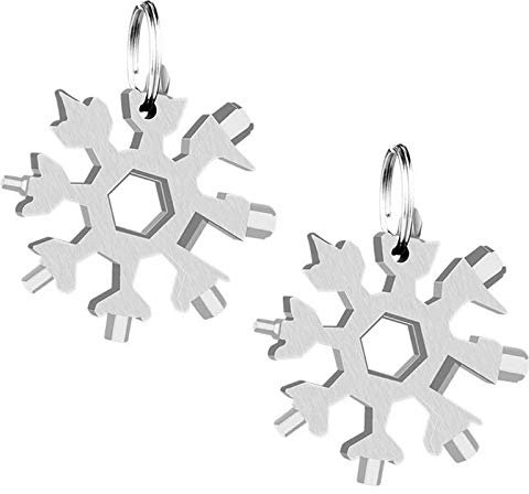 TaimeiMao 2 piezas Copo Nieve 18 en 1 Multiherramienta Acero Inoxidable,Copo Nieve llavero,Portátil Destornillador Abrebotellas Multi Herramienta Llavero Exterior Viaje Camping Multitool(Plata)