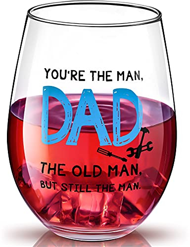 Cadeaux de Pères Verre à Vin Drôle sans Pied Dad The Old Man, Verre à Vin de Papa Drôle pour Fête des Pères Anniversaire Noël Père Papa Venant de Fille Fils Cadeau de Verre à Vin, 17 Oz