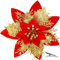 MIKAILE 20 Pezzi Fiori per Albero di Natale con Clip, 4 Piani Fiori Natalizi per Decorazioni con Glitter Polvere, Fiori Artificiali Natalizi, Fiori Finti per Decorazioni Ghirlanda Tenda (Oro-Rosso)