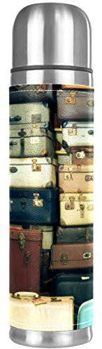 Bouteille isotherme vintage en acier inoxydable avec motif valise, 50 cl
