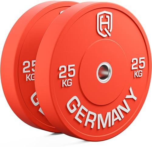 HQ Germany® Hantelscheiben 50mm [Set/Paar 5-25kg] - Premium Vollgummi Bumper Plates 25kg - Hantelscheiben Set 50mm, Gewichtsscheiben, Gewichte, Weight Plates nach IWF Standard