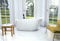 ECOLAM® exklusive freistehende Badewanne Standbadewanne moderne Wanne freistehend Elma 150x80 cm + Badbank Tisch Holz Lago + Ablaufgarnitur Click Clack Design Acryl glamour weiß